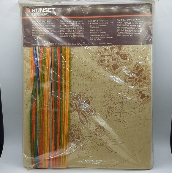 Vintage Sunset Stitchery #2306 Sealed Crewel Kit Chinese Peonies 16" x 16" Frame - Picture 2 of 2